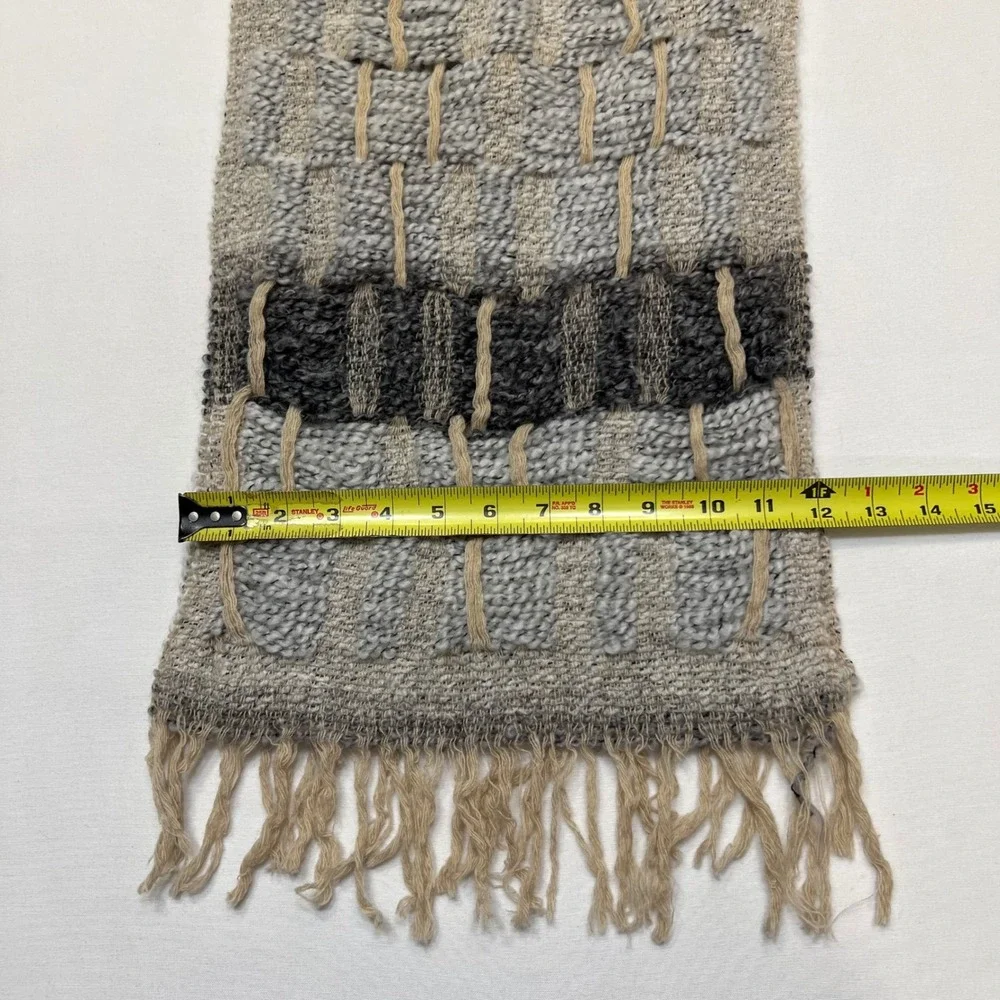 Manifattura Almar Gray Black Made in Italy Wool Blend Textured Knit Fringe Scarf